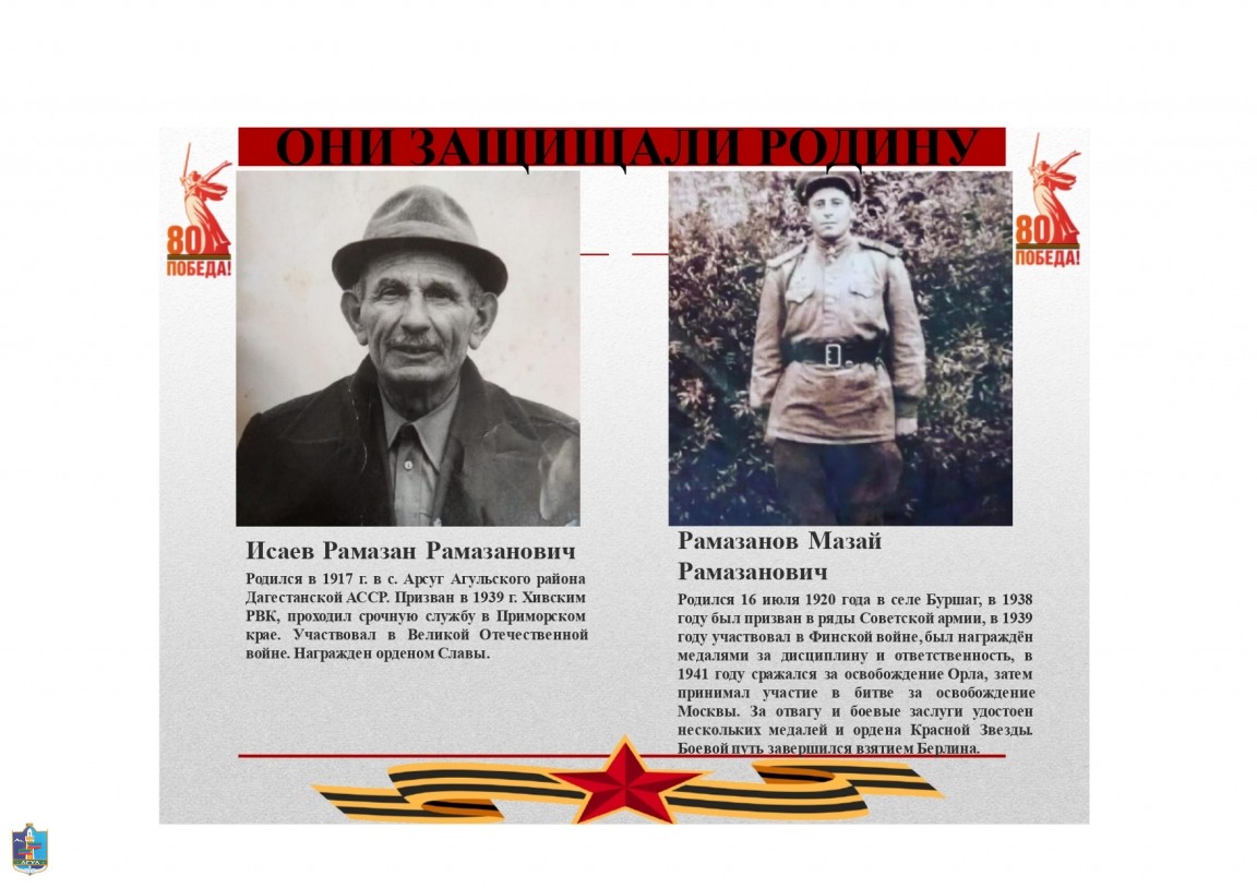 17 .Исаев Рамазан Рамазанович, Рамазанов Мазай Рамазанович Ветераны Великой Отечественной войны.